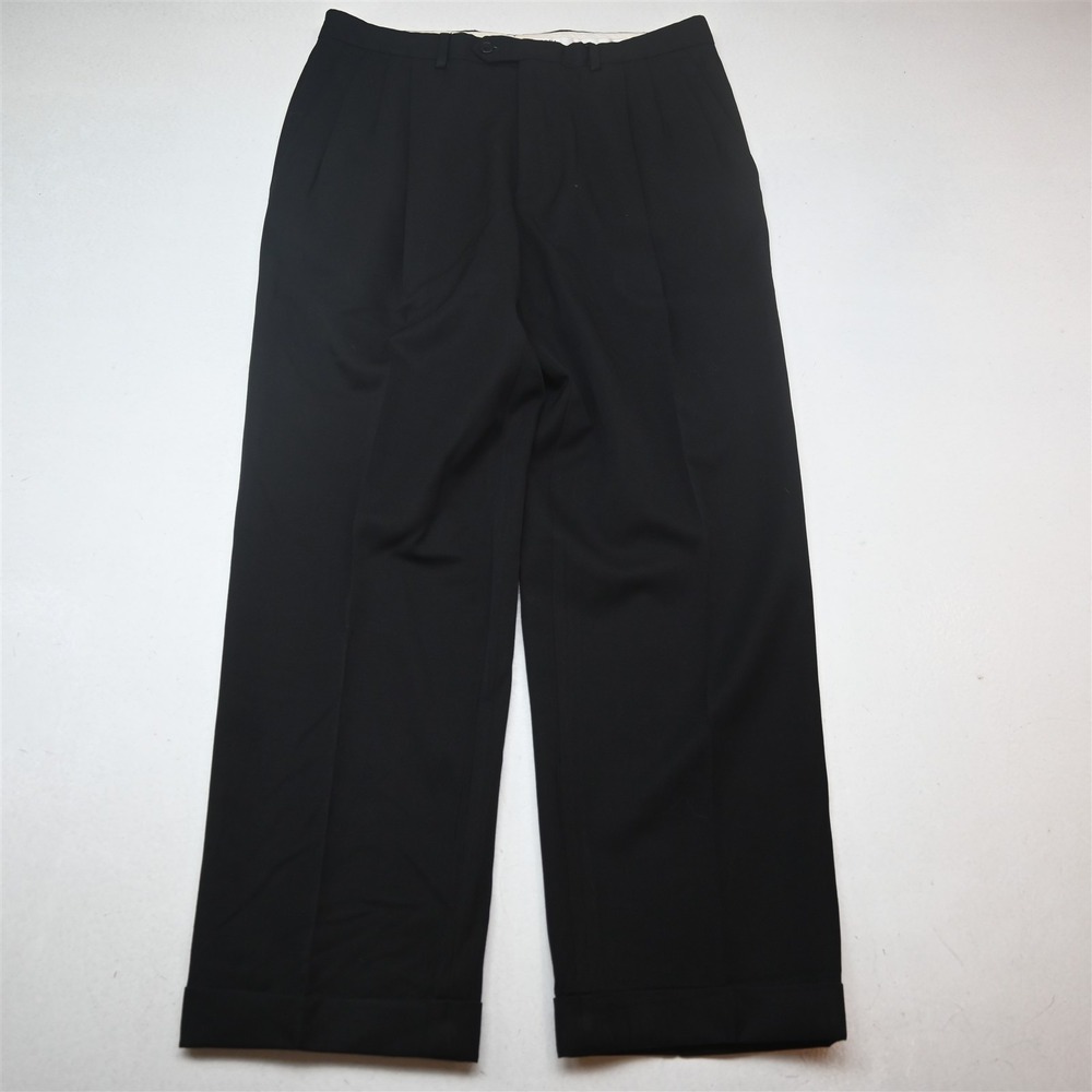 Pazoni 32x30 Black 100% Wool Pleated Cuffed High Waist Baggy Italy Dress Pants
